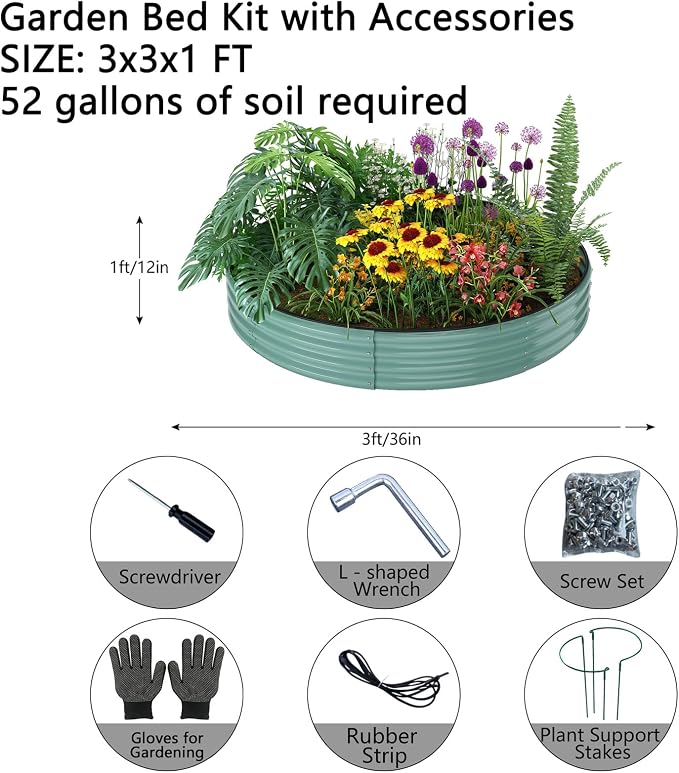 Galvanized Metal Planter Round Raised Garden Bed Kit - Image 3