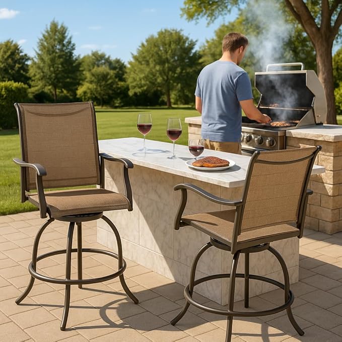 Kozyard Isabella Outdoor Swivel Bar Stools, Counter Height Patio Swivel Chairs by Kozyard