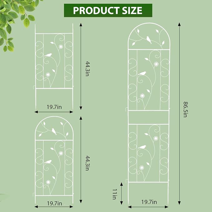Metal Garden Trellis for Climbing Plants, 2 Pack 86.5" x 19.7" White Plant - Image 2