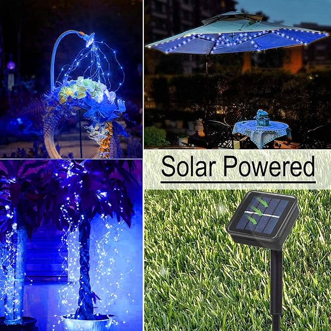 Solar Fairy String Lights Outside Blue, Waterproof Solar Powered Waterfall - Image 4