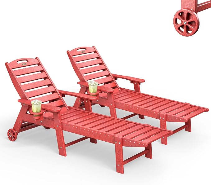 Lounge Chair Outdoor Set of 2, HDPE Chaise Lounge Outdoor, Pool Lounge Chair by Suunyn