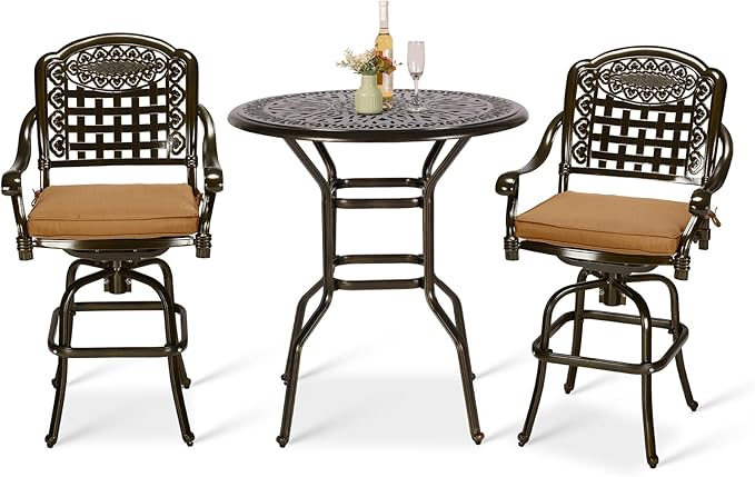 VIVIJASON 3-Piece Patio Swivel Bar Stools Set, All Weather Outdoor Cast by VIVIJASON