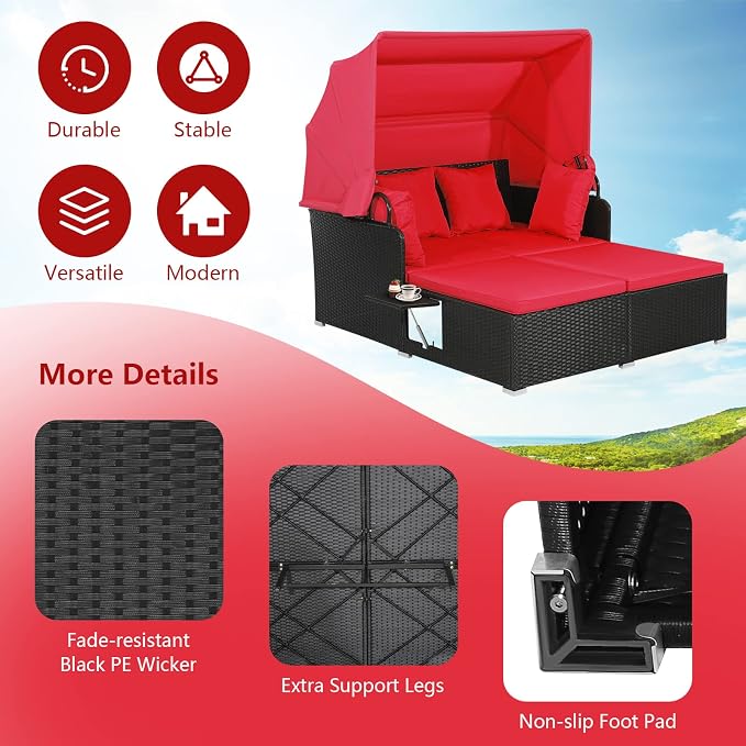 ORALNER Outdoor Daybed, 2-Person Wicker Patio Sofa - Image 4