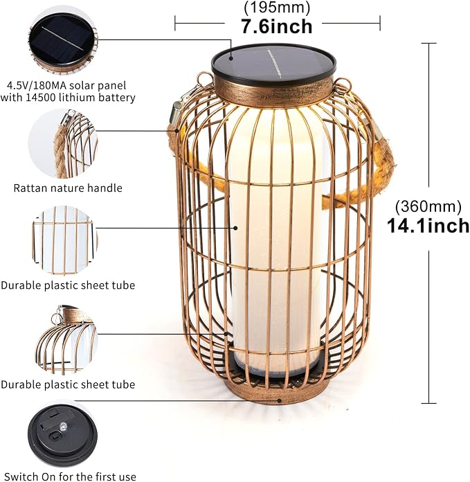 Large Outdoor Solar Lanterns Hanging Light Waterproof LED Garden Lights Solar - Image 3