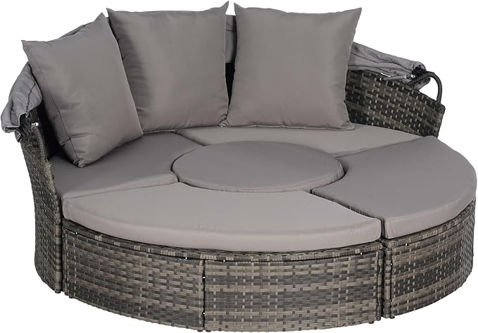 Merax 5 Pieces Outdoor Patio Round Daybed Furniture, All-Weather Wicker - Image 6