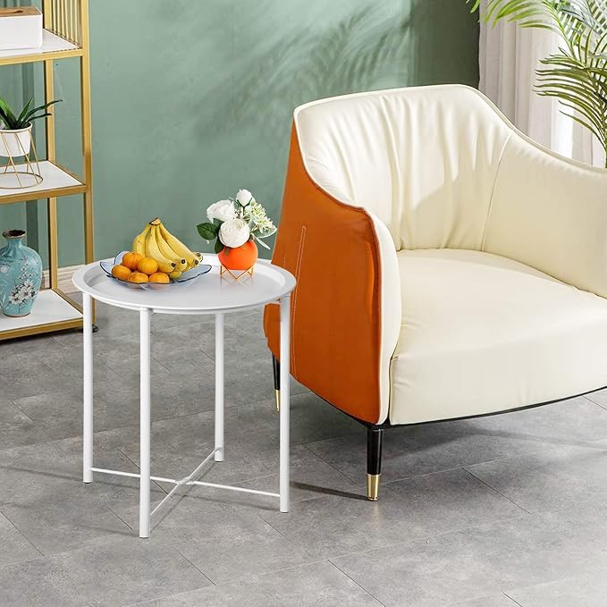 VECELO Side/End Table, Folding Round Metal Anti-Rust and Waterproof Outdoor or - Image 4
