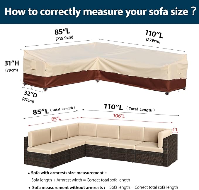 Outdoor Sectional Cover Patio Furniture Covers Waterproof Rip-Stop Anti-UV 600D - Image 3