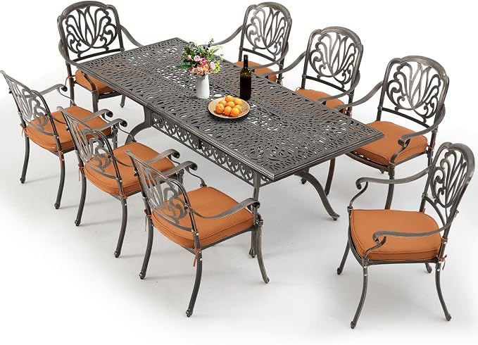 Cast Aluminum Patio Furniture Set 9-Piece Outdoor Dining Set Includes 86.6’’ - Image 7