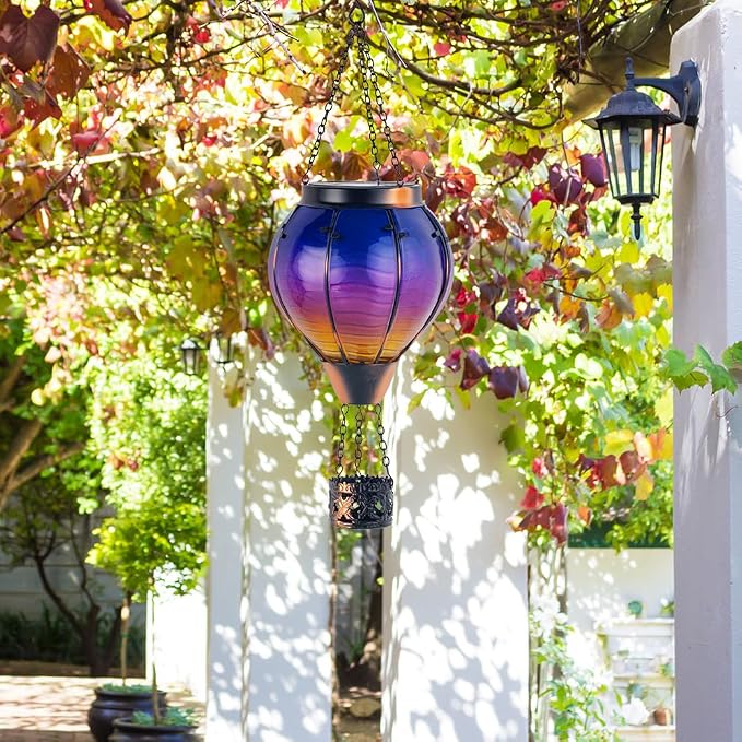 Starsoul Glass Solar Hot Air Balloon Flickering Flame Hanging Garden Light - Image 7
