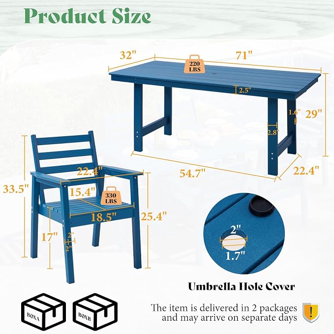 AMERLIFE 7-Piece HDPE Outdoor Dining Set - Image 2