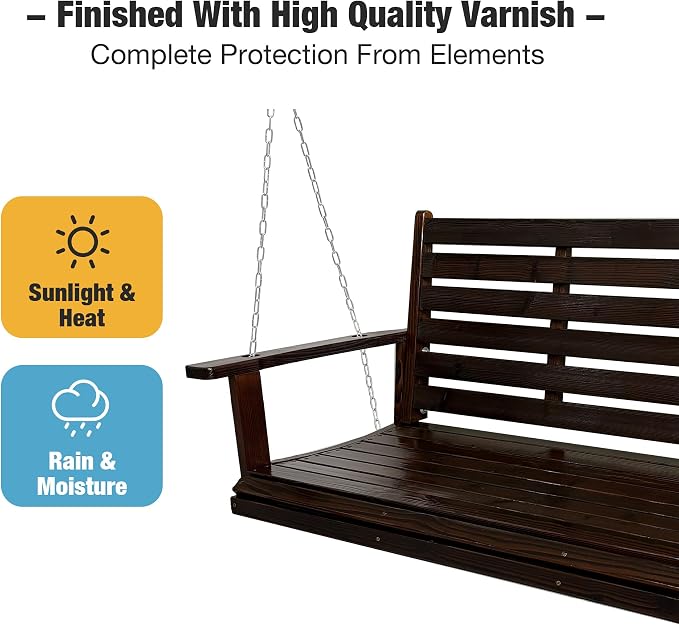 Wooden Porch Swing, Ergonomic Seat, Bench Swing - Image 5
