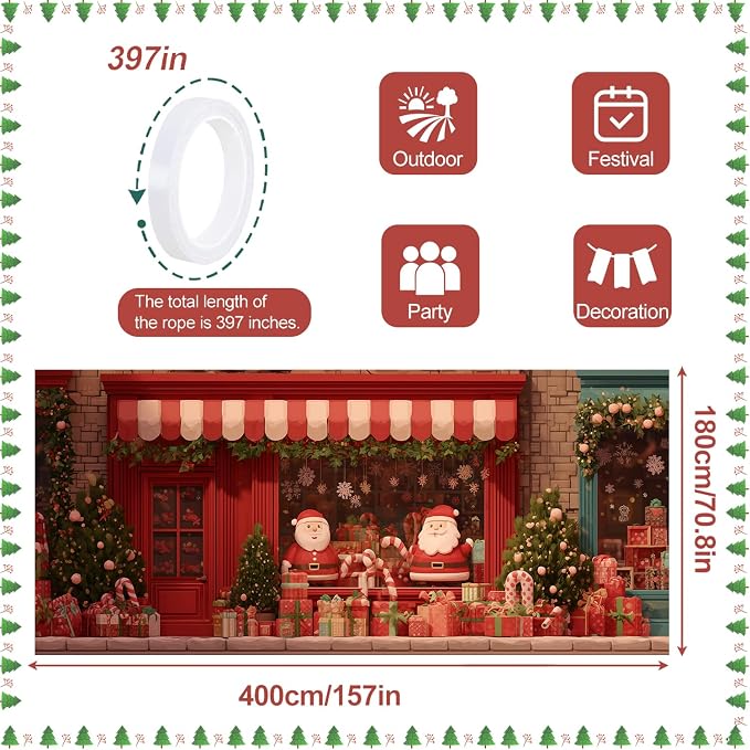 ANNA QUEEN Santa’s Christmas Shop Garage Door Banner 6 x 13FT, Santa Claus - Image 3