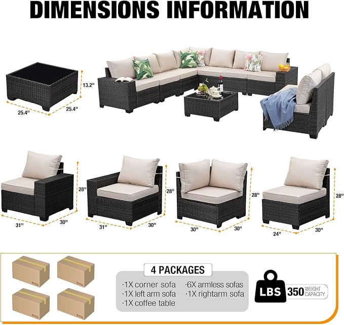 10 Pieces Patio Furniture Set All-Weather Outdoor Wicker Sectional Conversation - Image 3