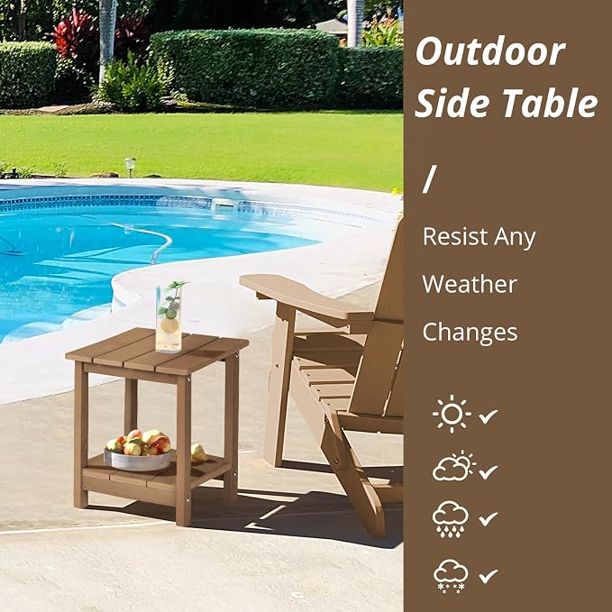 LUE BONA Adirondack Outdoor Side Table, 2-Tier Brown-Oil HDPS Patio End Table - Image 3