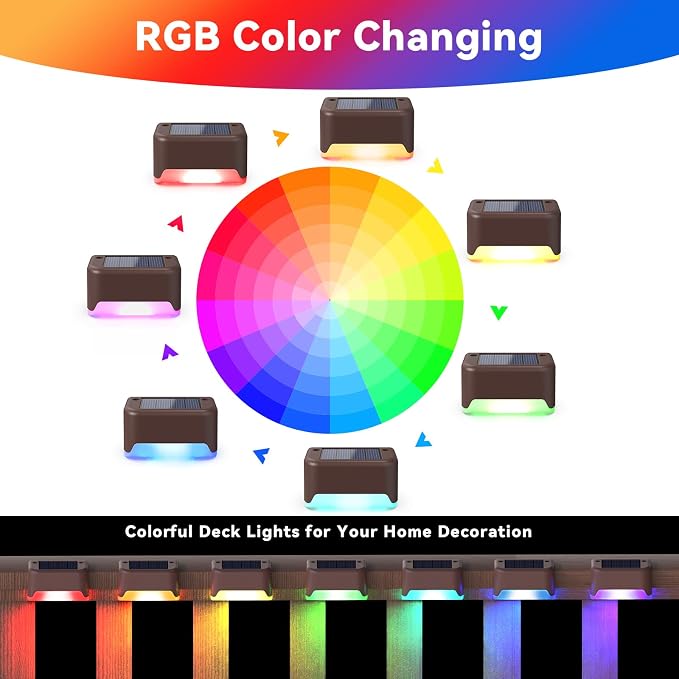 APONUO Solar Deck Lights 16 Pcs, Solar Step Lights Outdoor Waterproof RGB Fence - Image 2