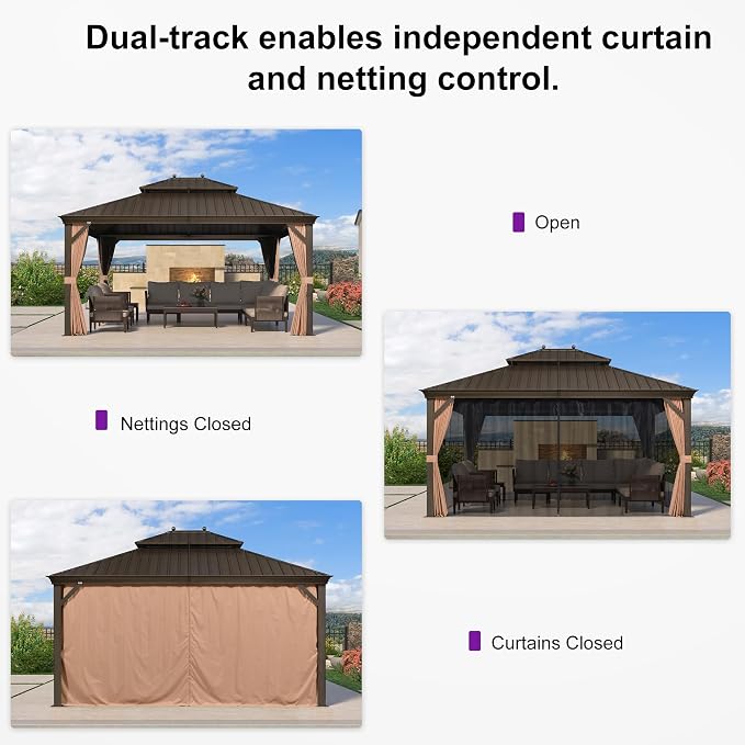 PURPLE LEAF 13' X 15' Outdoor Hardtop Gazebo Patio Wide Aluminum Frame Metal - Image 6