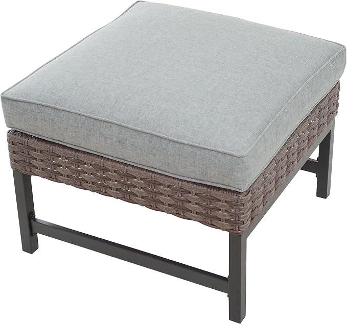Outdoor Cushioned Ottoman Wicker Patio Furniture Ottoman - Image 6