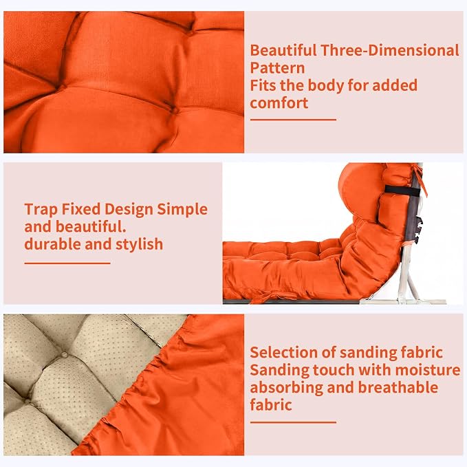 Tudomro 2 Pcs Orange 66'' Outdoor Chaise Lounge Cushion Waterproof Patio Lawn - Image 3