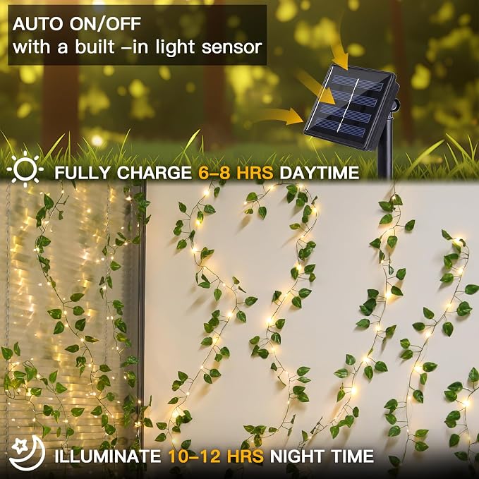 suddus Solar Fairy Lights, 33ft 100 Led Pothos Leaf Solar String Lights Outdoor - Image 5