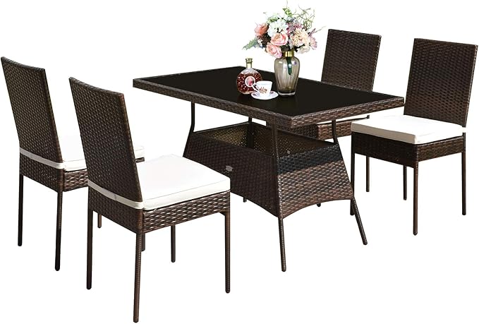 Tangkula 5 Piece Patio Wicker Dining Set, Outdoor Rattan Table and Chairs by TANGKULA