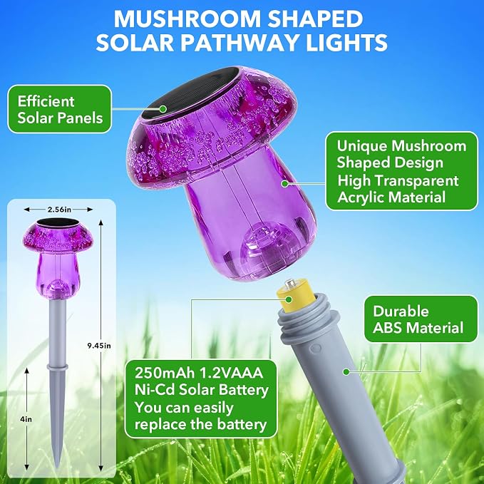 Solar Lights Outdoor, 8 Pack Mushroom Lights Outside Waterproof, Solar Powered - Image 3
