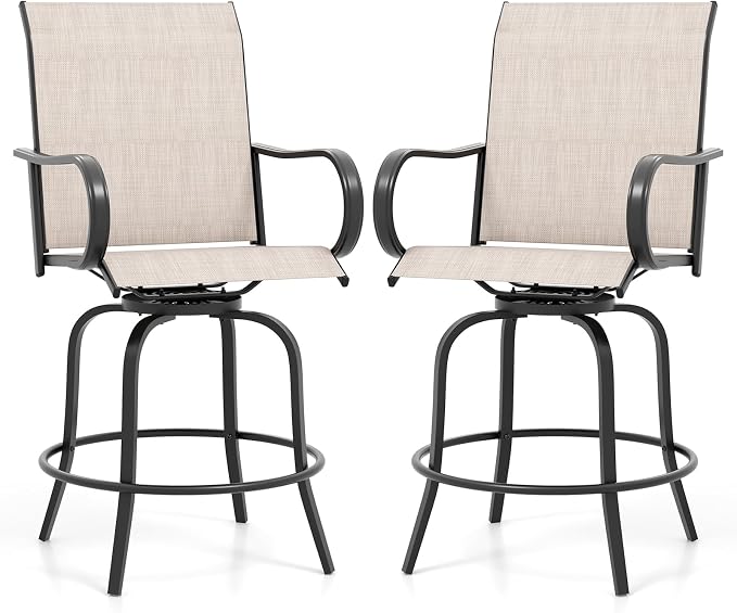 Giantex Set of 2 Swivel Outdoor Bar Stools, All-Weather Bar Height Patio Chairs by Giantex