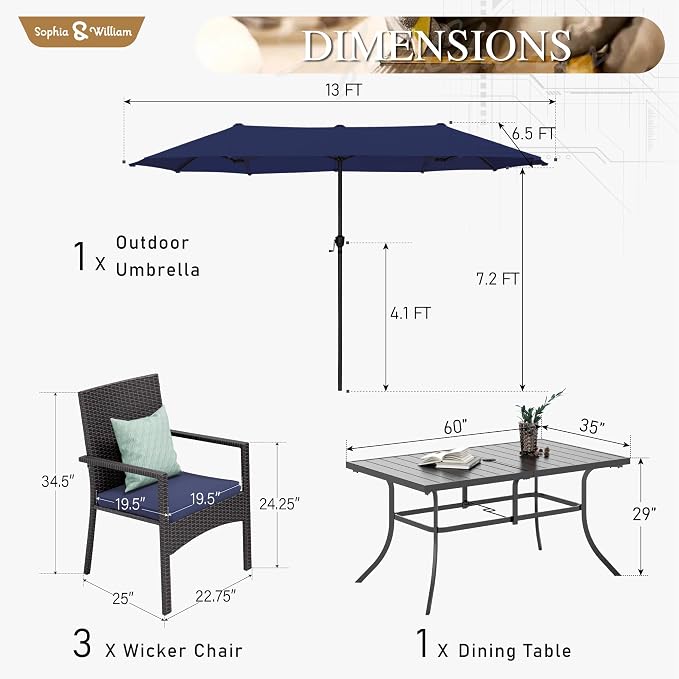 Sophia & William Patio Outdoor Table and Chairs Set - Image 7