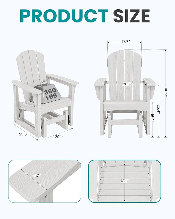 SERWALL Outdoor Glider Chair Set of 2, HDPE Wood-Like Patio Glider Rocker - Image 3