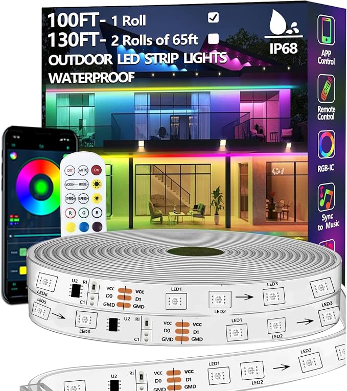 100FT Outdoor LED Strip Light Waterproof, IP68 Outside RGB+IC Light Strip by httpsmp