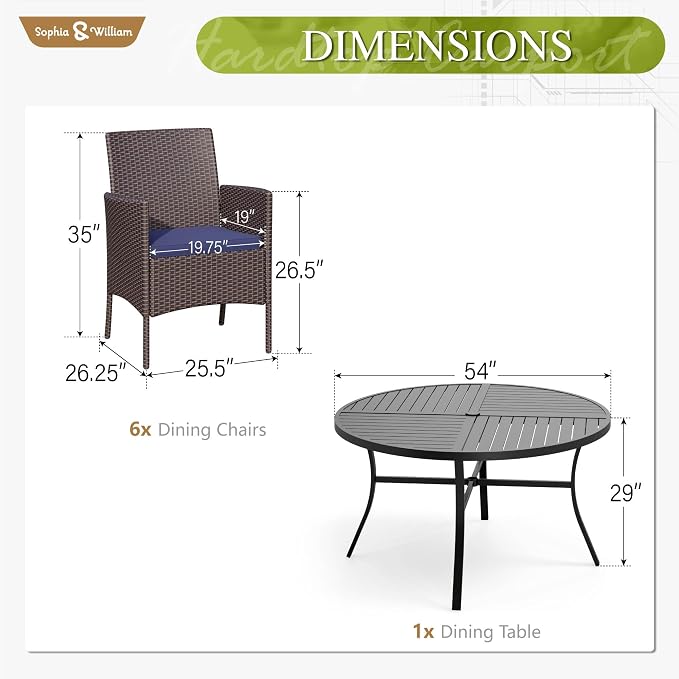 Sophia & William 7 Pieces Round Patio Dining Set - Image 7