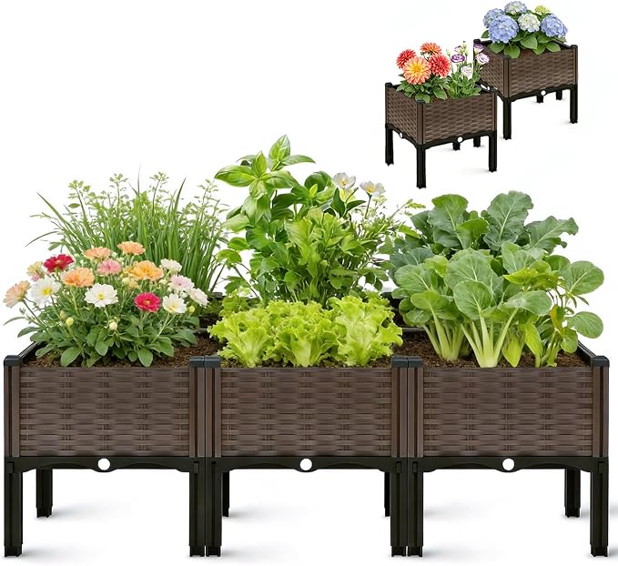 CloudDream 3Piece Brown Raised Garden Box Set, Flowers & Succulents. by PoweratWill%E2%80%94CloudDream