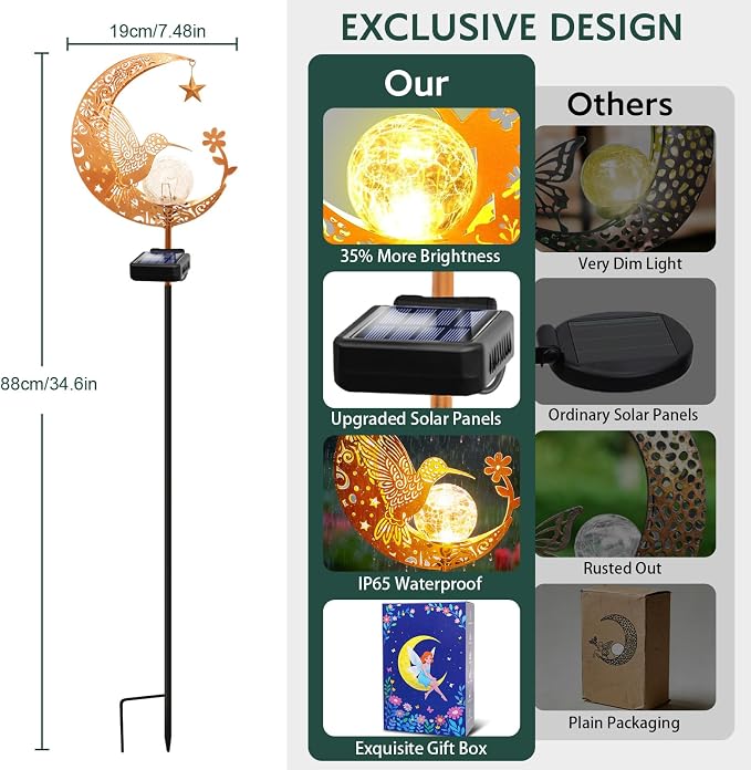 ZNYCYE Solar Lights Outdoor Decorative Moon Hummingbird Solar Stake Lights - Image 4