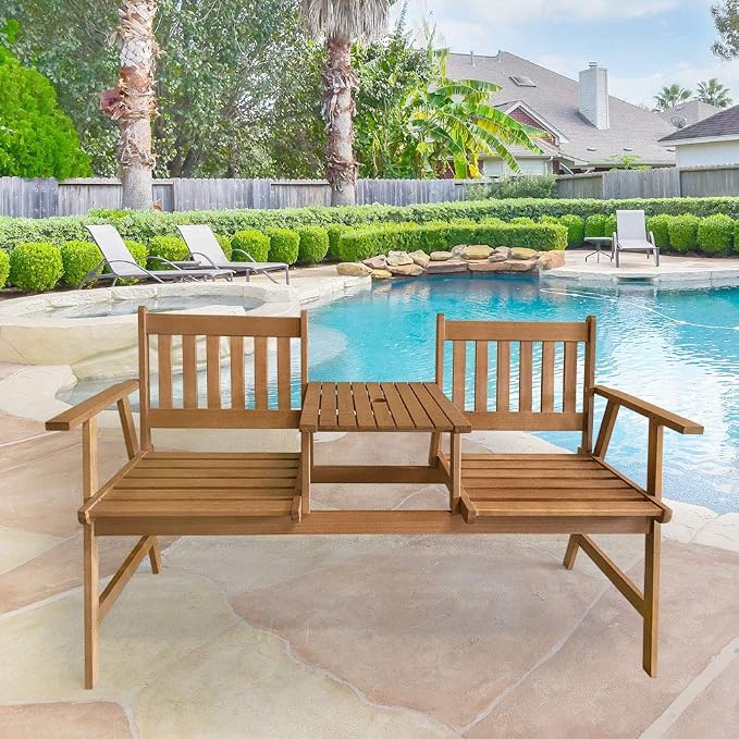 FDW Outdoor Patio Bench Wood Garden Bench Park Bench Acacia Wood - Image 2