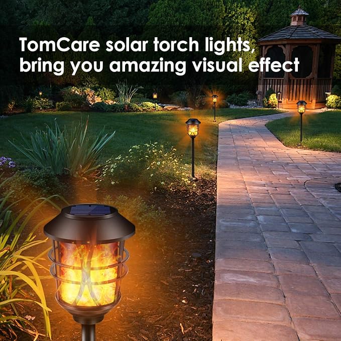 TomCare Solar Outdoor Lights Metal Flickering Flame Torches Waterproof Heavy - Image 7
