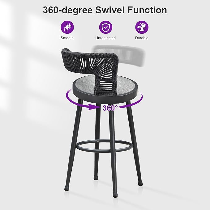 PURPLE LEAF Outdoor Swivel Counter Height Bar Stools Set of 2 Metal Modern - Image 3