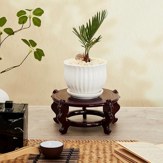 Geetery 2 Pcs 4 to 12 in Wooden Plant Stands Indoor Chinese Oriental Plant Stand - Image 5