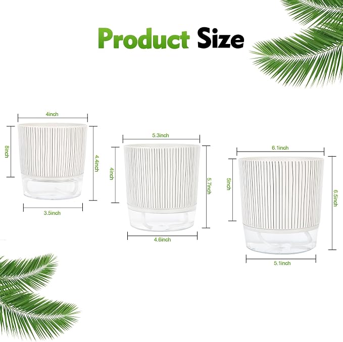 Self Watering Pots for Indoor Plants, 6 & 5 & 4 Inch Stylish Flower Pots - Image 2