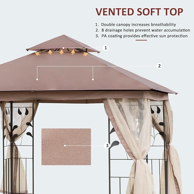 Outsunny 10' x 10' Metal Patio Gazebo, Double Roof Outdoor Gazebo Canopy Shelter - Image 3