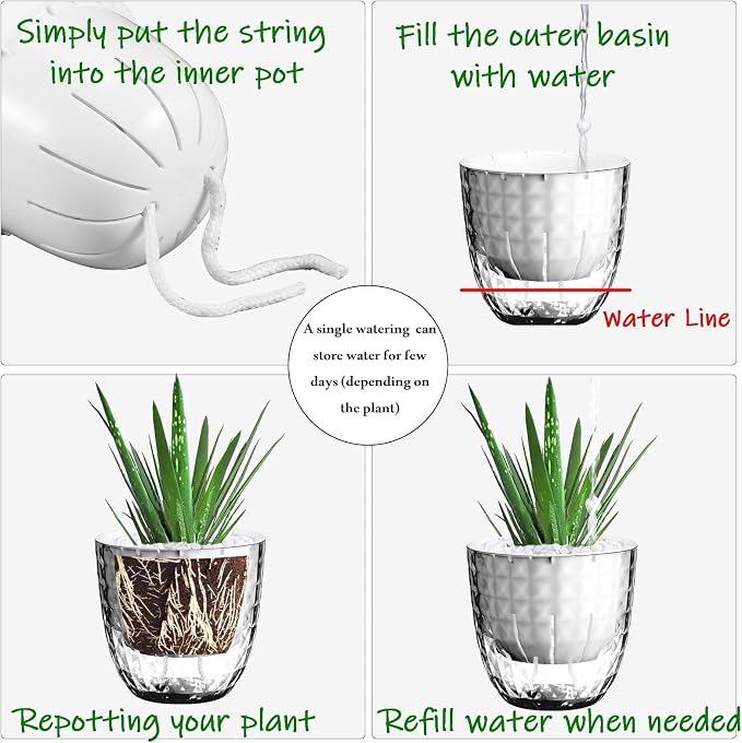 Self Watering Pots for Indoor Plants, Flower Pots, Self Watering Plant Pot-6pcs - Image 4