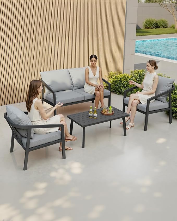 Patio Sofa Chairs Set of 2, Never-Rust Aluminum Outdoor Armchair - Image 2