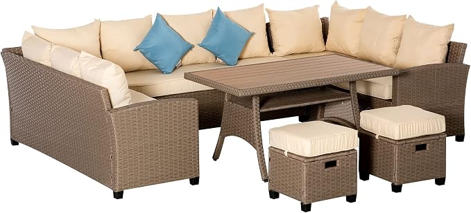 Outsunny 6 Piece Patio Furniture Set, PE Wicker Outdoor Furniture Conversation by Outsunny