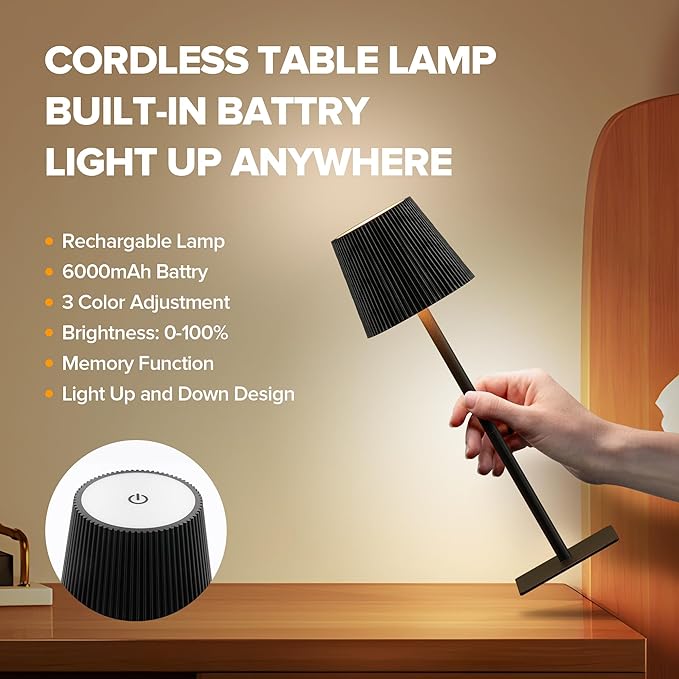 LUTEC 4 Pack Cordless Table Lamp, 6000mAh Rechargeable Battery Operated Desk - Image 3