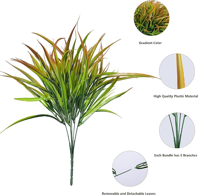 Ivydale 12Pcs Artificial Plants Outdoor Fake Plastic Grass Spring Decor UV - Image 7