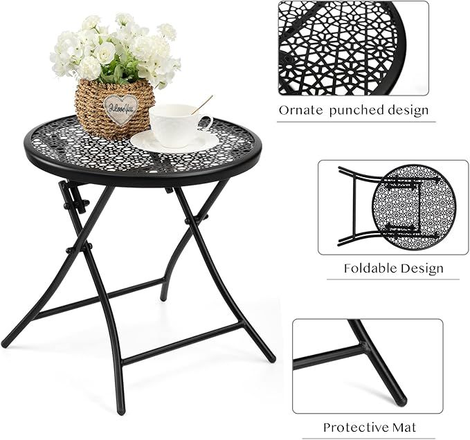 TeoKJ Folding Outdoor Side Tables, Anti Rust Small Patio Table Round Metal - Image 5