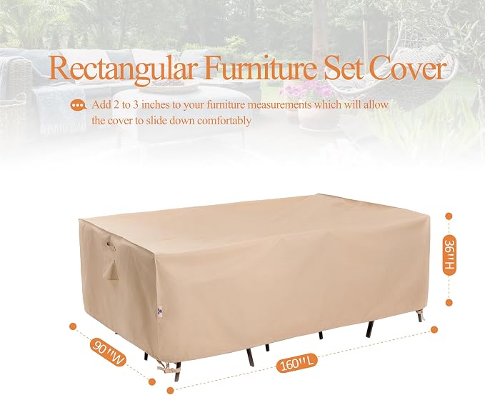 WJ-X3 Large Rectangular Outdoor Sectional Furniture Set Cover Waterproof - Image 7