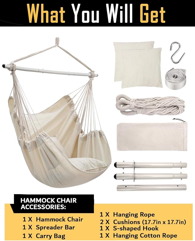ADVOKAIR Hammock Chair Swing, Heavy-Duty Hanging Rope Swing Seat Supports 500 - Image 8