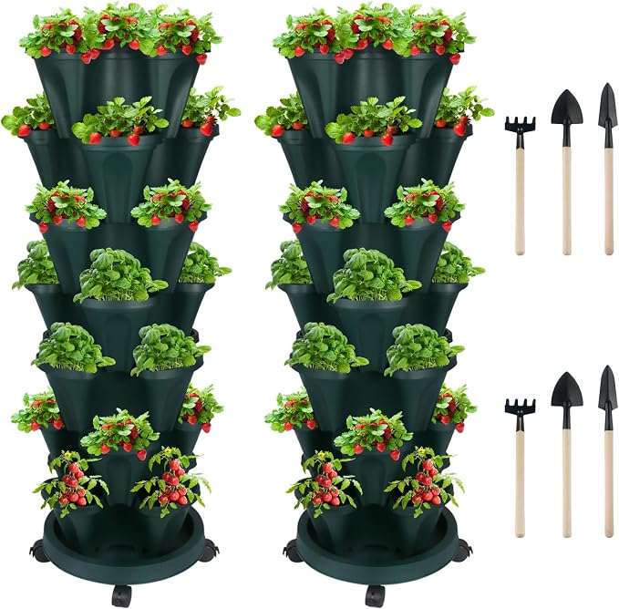 GameXcel Vertical Planter 7 Tier Stackable Planters Garden Planters Strawberry by GameXcel