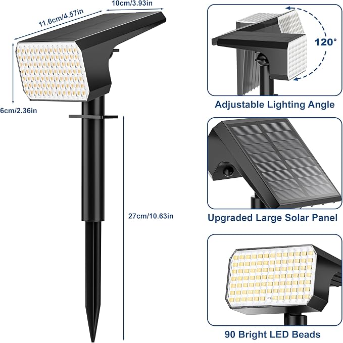 LANSOW Solar Spot Lights Outdoor Waterproof IP67, Solar Landscape Spotlights - Image 8