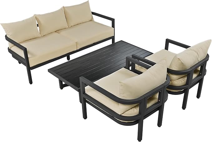 LUMISOL Aluminum Outdoor Patio Sectional Sofa Set, 4-Piece Modern Conversation - Image 5