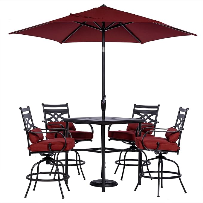 Hanover Montclair 5-Piece All-Weather Outdoor Patio High Dining Set, 4 Swivel by Hanover